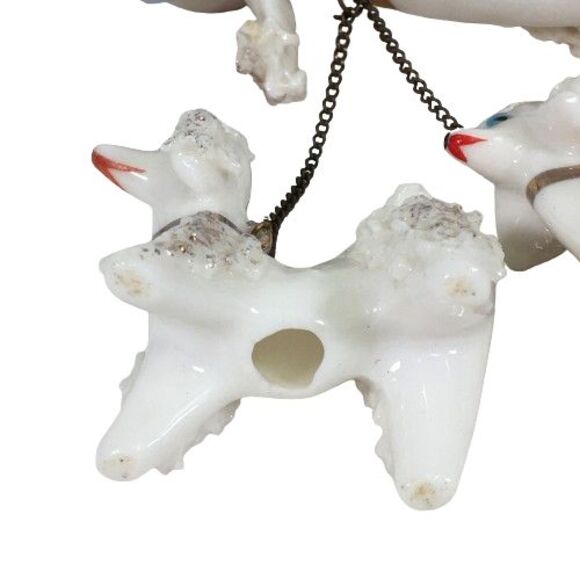 Vintage Spaghetti Poodle Dog Mother w/Two Babies Puppies on Chain Blue Pink Hat - Picture 12 of 16